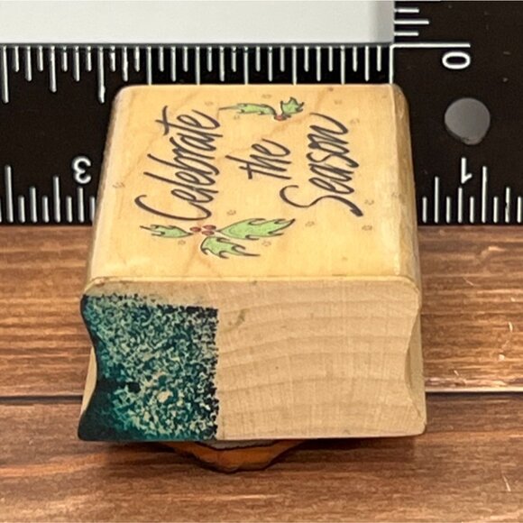 1989 Celebrate The Season Holiday WOOD MOUNTED Rubber Stamp HERO ARTS D170 - Picture 5 of 5